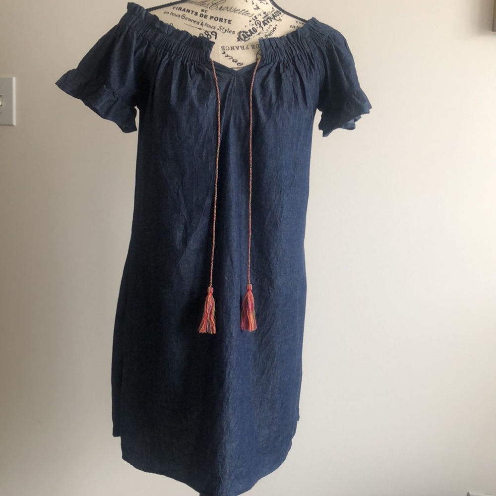 Wrapper tassel tie denim casual dress 100% cotton Size Small